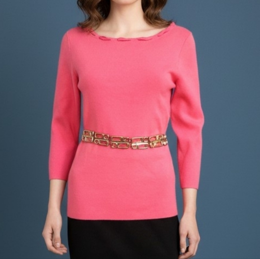DANA BUCHMAN Candy Pink Open Back Scarf Lace-up Neckline Sweater